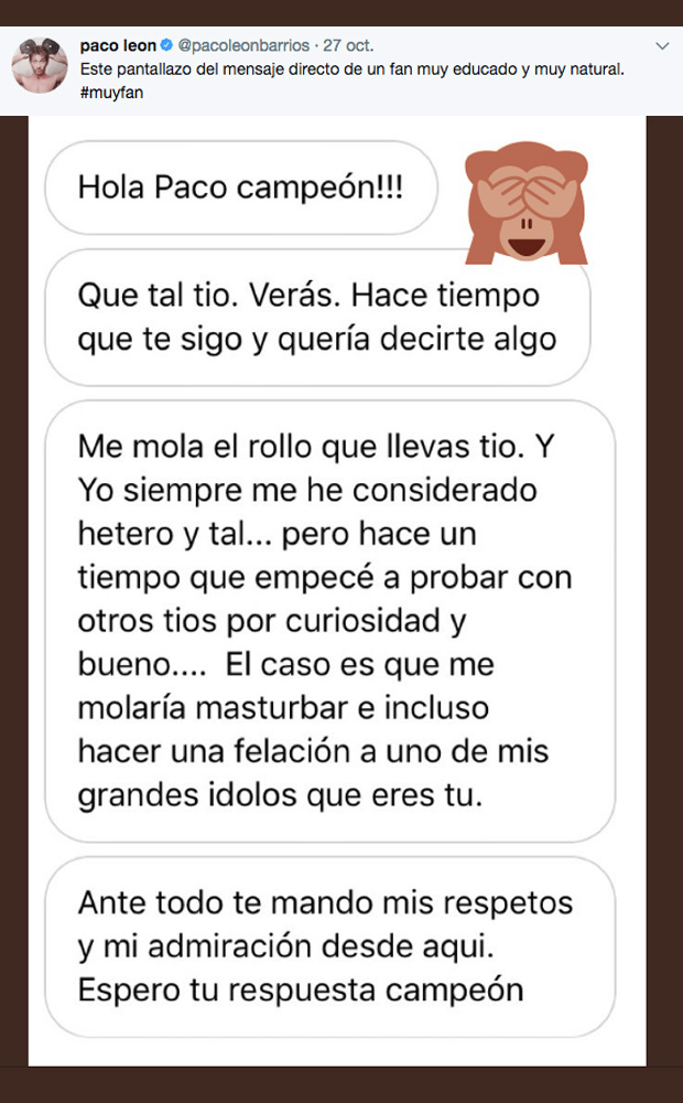 Un fan heterocurioso le propone a Paco León tener sexo