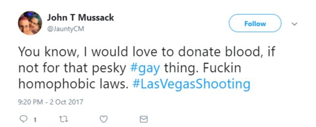 Impiden que los gays donen sangre para las víctimas de Las Vegas