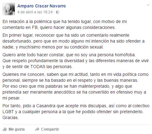 Una edil del PP se burla en Facebook de la transexualidad de Cassandra