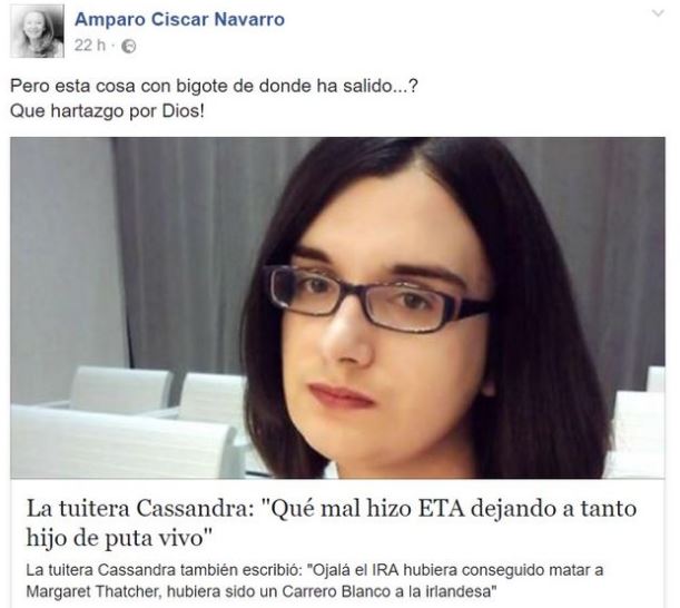 Una edil del PP se burla en Facebook de la transexualidad de Cassandra