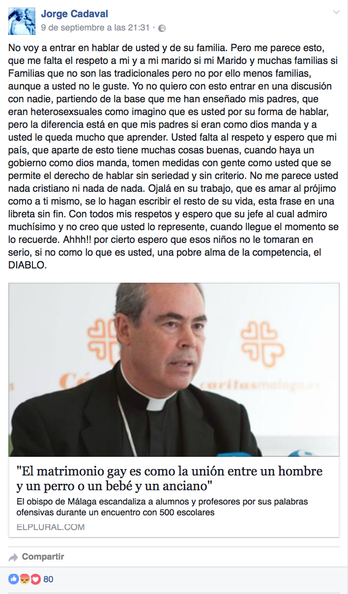 Jorge Cadaval (Los Morancos) responde al obispo homófobo de Málaga
