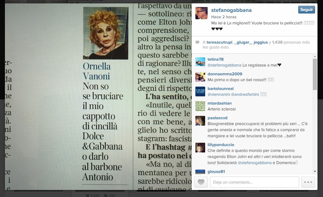 Elton John secunda el boicot contra Dolce&Gabbana