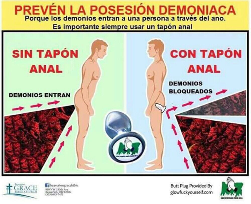 Un cartel homófobo anuncia tapones anales para prevenir posesiones