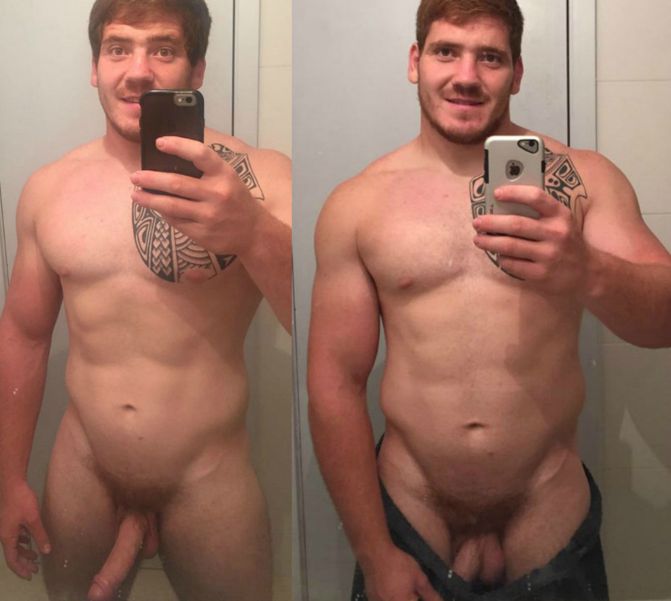 El jugador de rugby Andrés Enrique desnudo frente al espejo