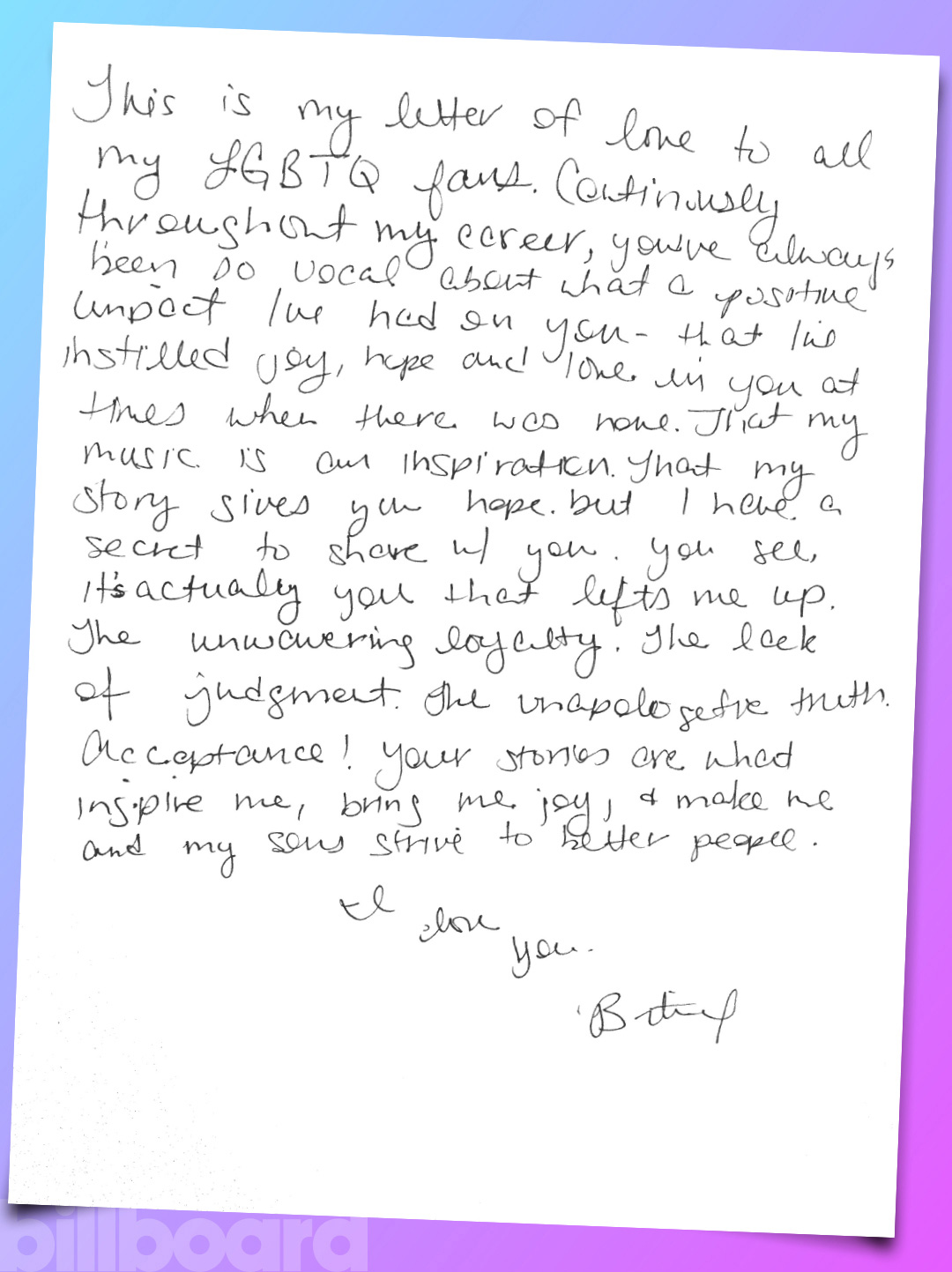 Britney Spears escribe una carta a sus fans LGTB