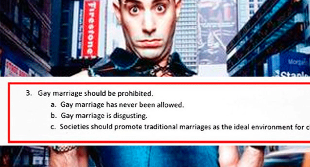 Pregunta de examen: el matrimonio gay debería estar prohibido por…