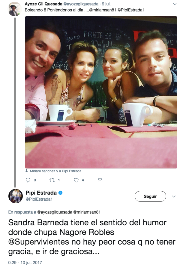 Pipi Estrada ataca a Sandra Barneda con un tuit lesbófobo