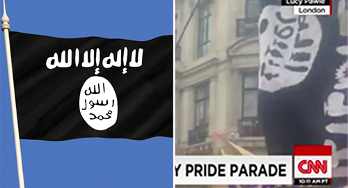 Confunde una bandera con dildos con la del ISIS