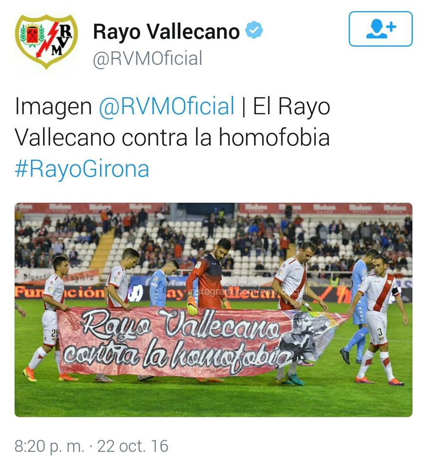 El Rayo Vallecano, comprometido con la igualdad LGTB