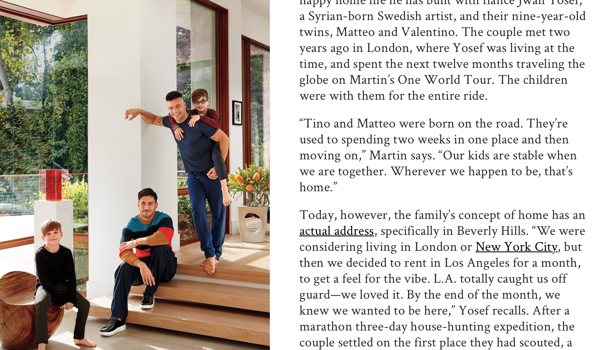 Ricky Martin presume orgulloso de ‘marido’ e hijos en la portada de AD