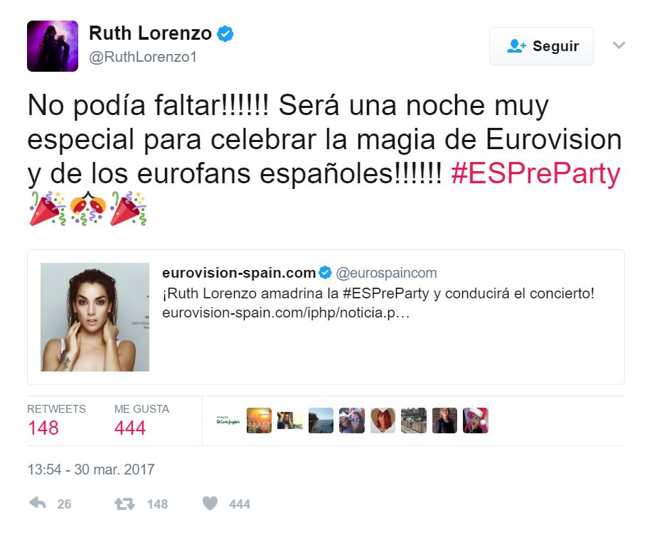 Ruth Lorenzo amadrina la primera Eurovisión-Spain Pre-Party