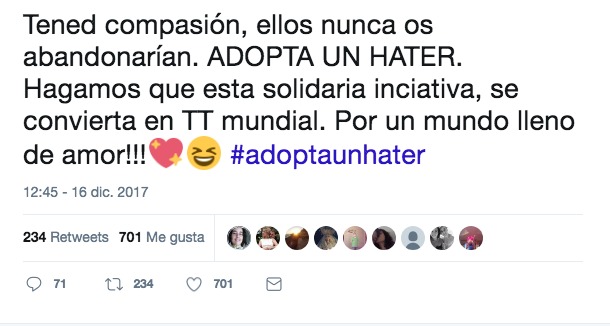 Mónica Naranjo hace Trending Topic la iniciativa #AdoptaunHater