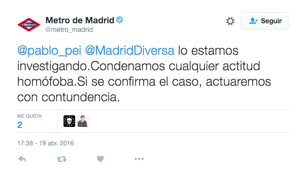¿Nueva agresión homófoba en el Metro de Madrid?