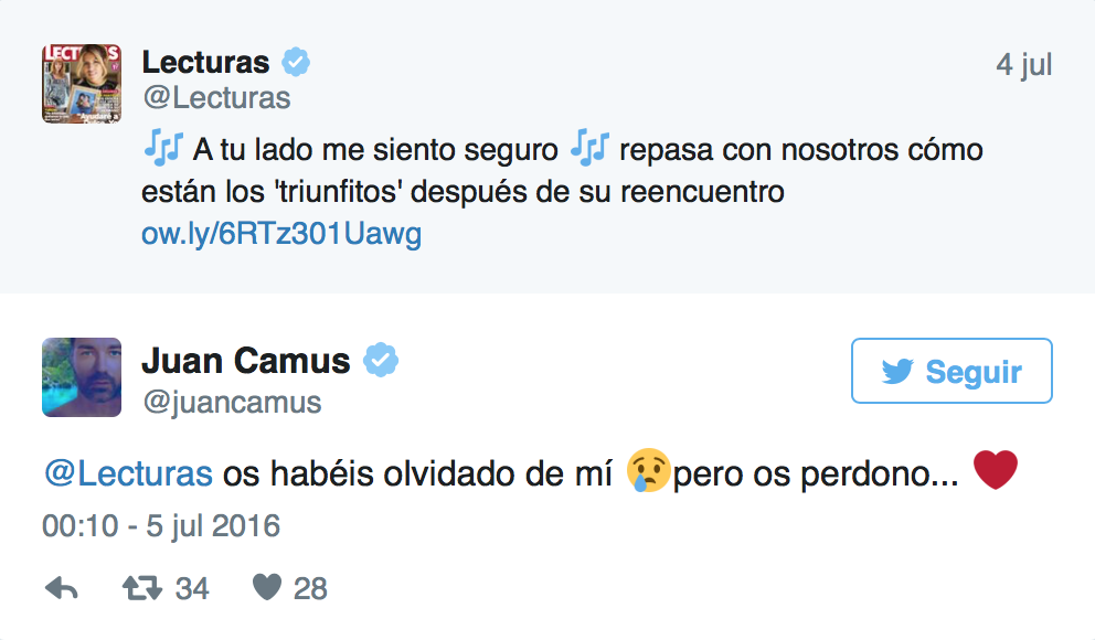 Juan Camus (OT) se enfada en Twitter