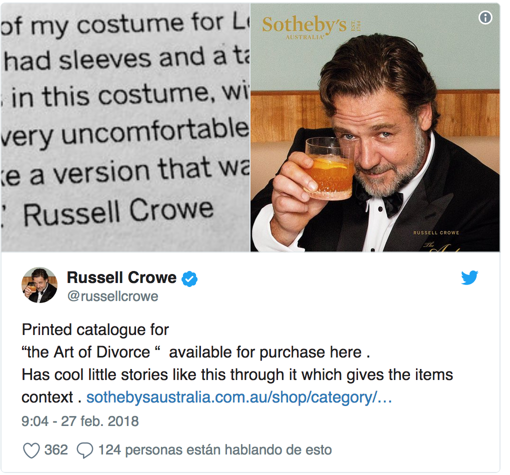 Russell Crowe subasta un viejo suspensorio usado