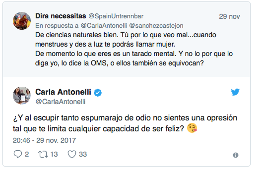 Carla Antonelli, apoyada en las redes tras ser insultada en Twitter