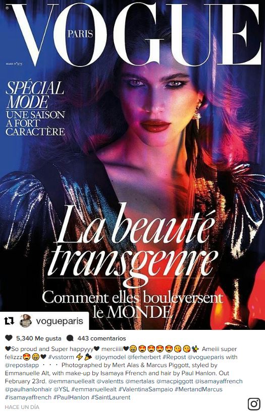 Valentina Sampaio hace historia como transexual en la portada de Vogue