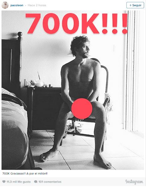 Paco León se desnuda para celebrar sus 700.000 seguidores en Instagram