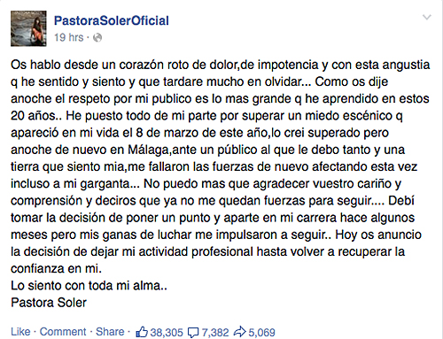 ¿Qué le ha pasado a Pastora Soler?