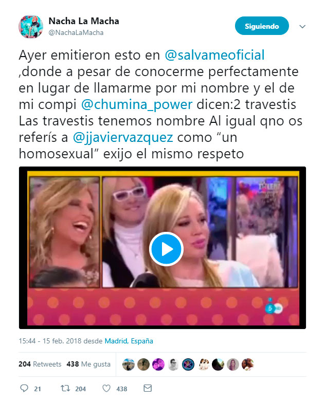 Nacha la Macha acusa a ‘Sálvame’ de homofobia: “Las travestis tenemos nombre”