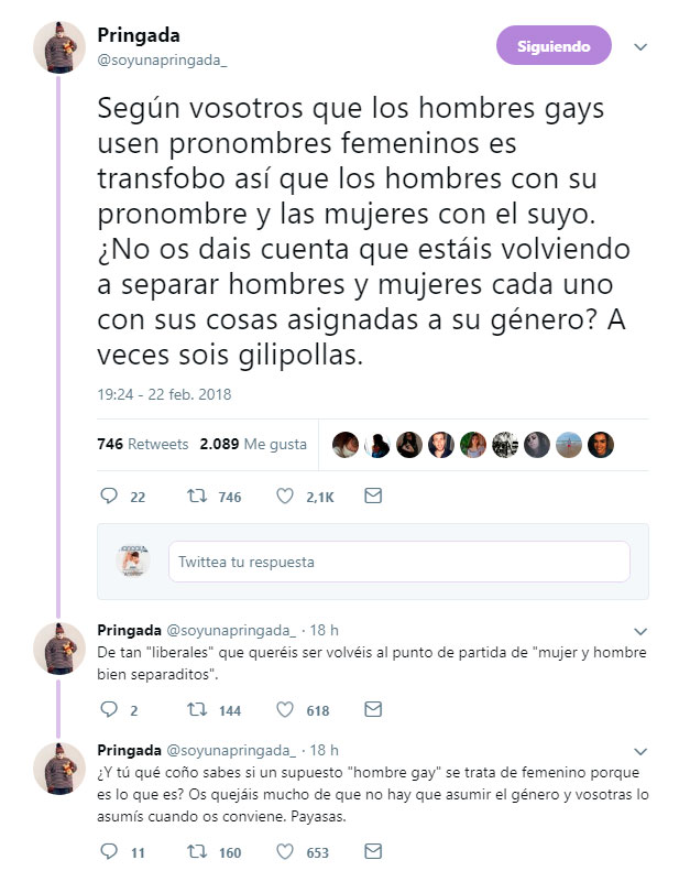 Soy Una Pringada y Twitter vuelven a desatar la polémica sobre el uso del femenino entre hombres gay