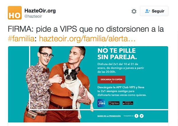 Campaña homófoba: "VIPS distorsiona la familia"