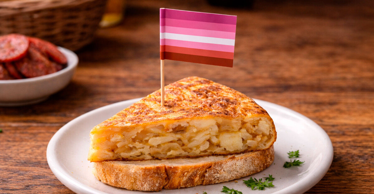 Tortilla de patatas con la bandera lésbica