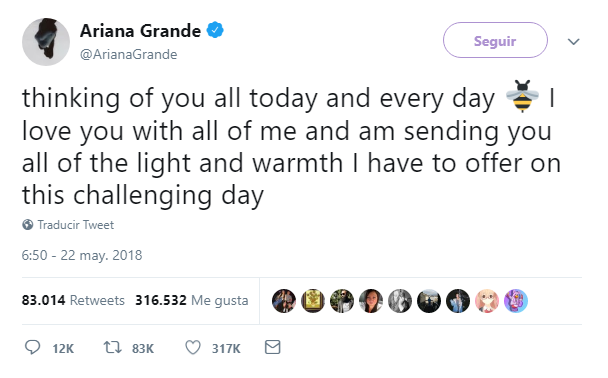 Conmovedor mensaje de Ariana Grande en el primer aniversario de la tragedia de Manchester