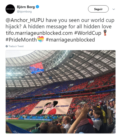 Una pancarta LGTB se cuela de manera virtual en el Mundial de fútbol de Rusia