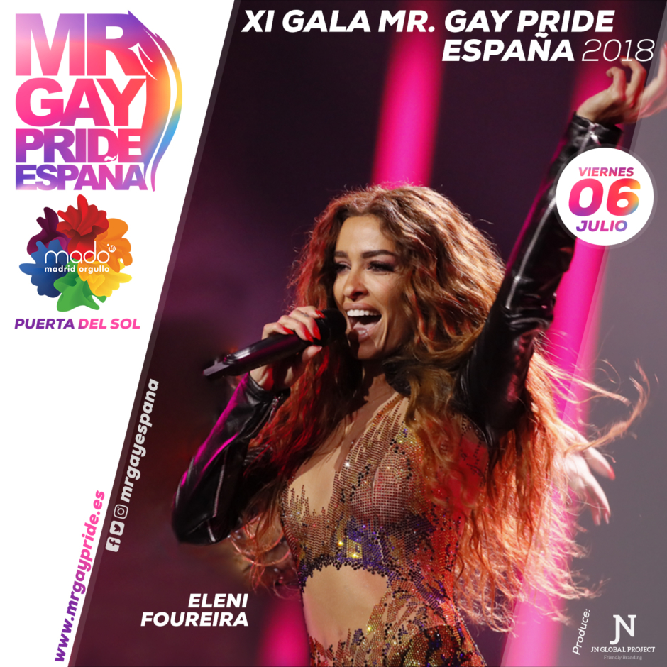Eleni Foureira actuará en la Gala final de Mr. Gay Pride España 2018 en Madrid