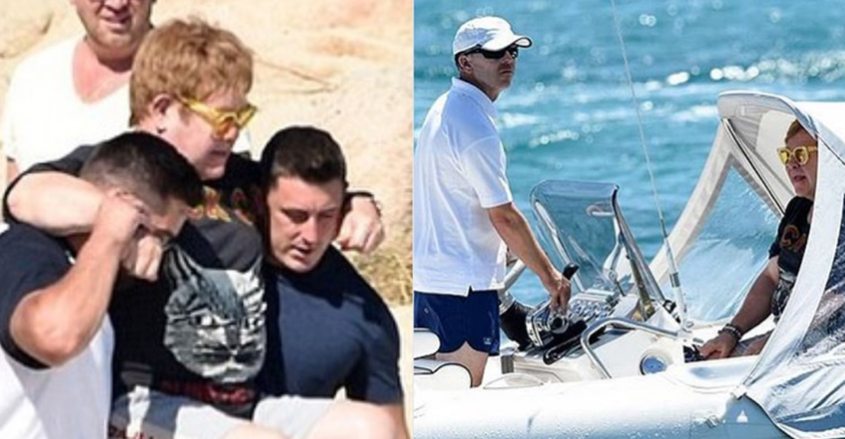 Elton John, en brazos de dos chulazos en la costa italiana