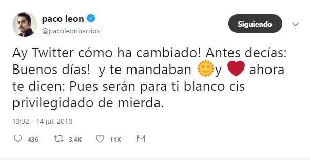 Paco León, "blanco cis privilegiado de mierda", contra los haters de Twitter