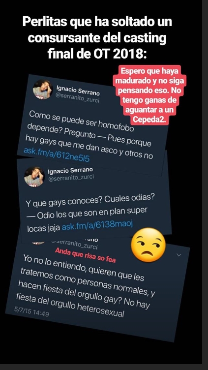 Los comentarios homófobos de Ignacio Serrano, aspirante a 'OT 2018'