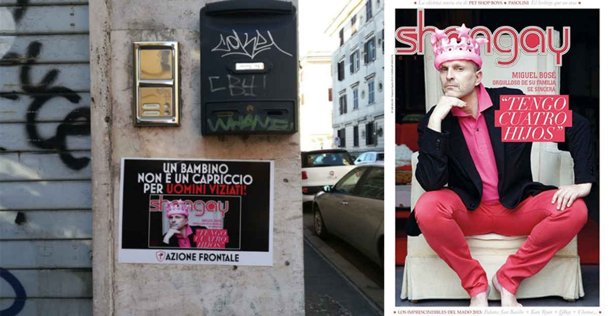 Ataque homófobo contra Miguel Bosé en Italia utilizando una portada de 'Shangay'