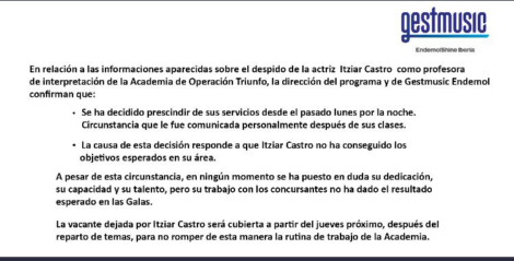 'Operación Triunfo' responde a Itziar Castro: "No ha conseguido los resultados esperados"