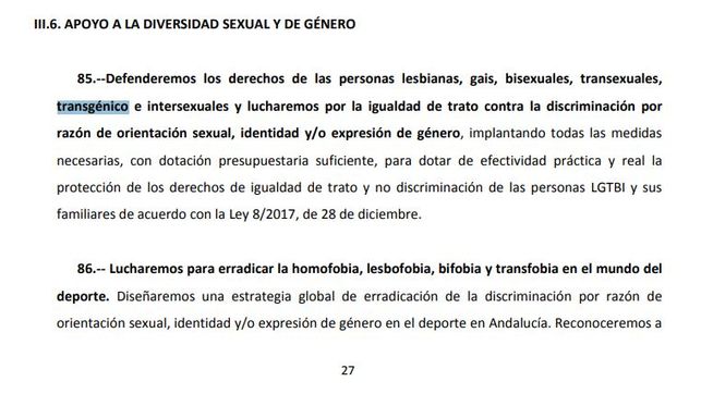 PP y Ciudadanos defienden a las personas "transgénicas" en su pacto LGTBI de Andalucía