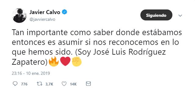 Zapatero usa el Twitter de Javier Calvo por la causa LGTB