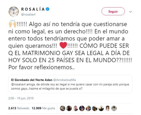 El alegato de Rosalía a favor del matrimonio LGTBI+ en todo el mundo