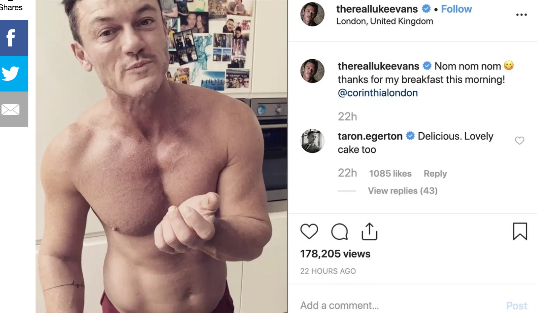 Luke Evans y Taron Egerton flirtean de broma en Instagram