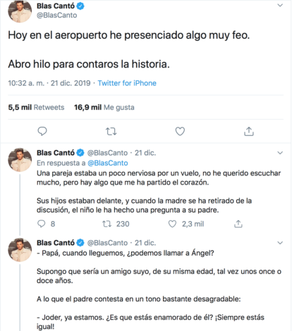 Blas Cantó denuncia una escena de homofobia que presenció (y le hizo llorar) y se gana a la comunidad LGTBI