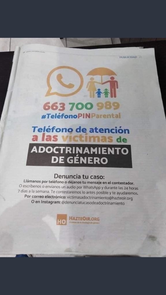 Hazte Oír lanza el #TeléfonoPinParental para las víctimas de "adoctrinamiento de género"