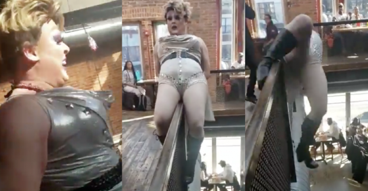 Una drag queen a punto de romperse la crisma durante una actuación