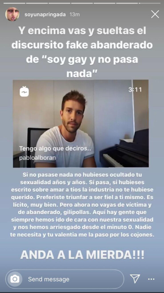 Soy una pringada critica en Instagram a Pablo Alborán tras su salida del armario