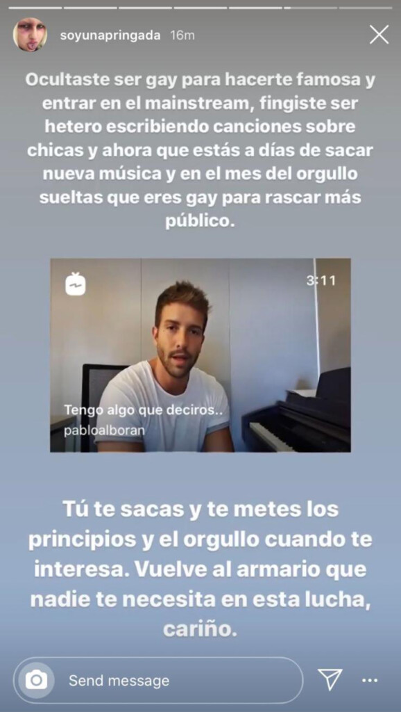 Soy una pringada critica en Instagram a Pablo Alborán tras su salida del armario