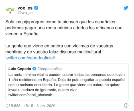 Cepeda y Famous critican el racismo de Vox, y el partido de ultraderecha responde