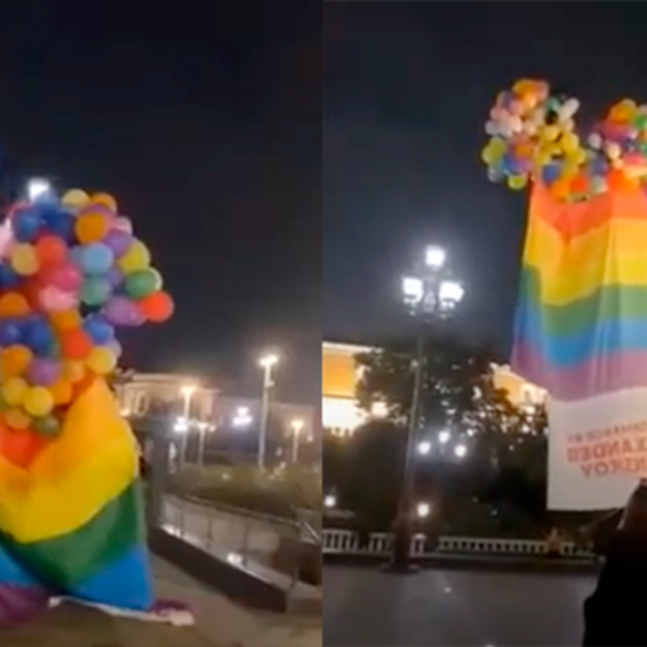 Hace volar una bandera gigante sobre Moscú contra la política homófoba de Putin