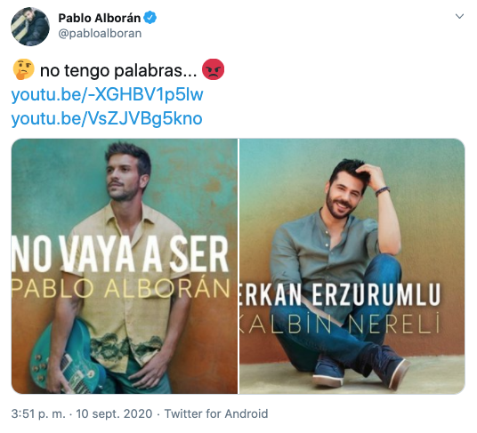 Pablo Alborán denuncia en Twitter el supuesto plagio de 'No vaya a ser' por un cantante turco