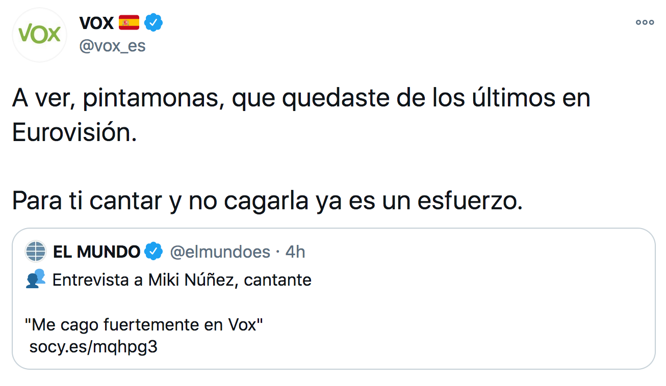 Miki Núñez se caga en Vox y el partido responde (y vuelve a hacer el ridículo)
