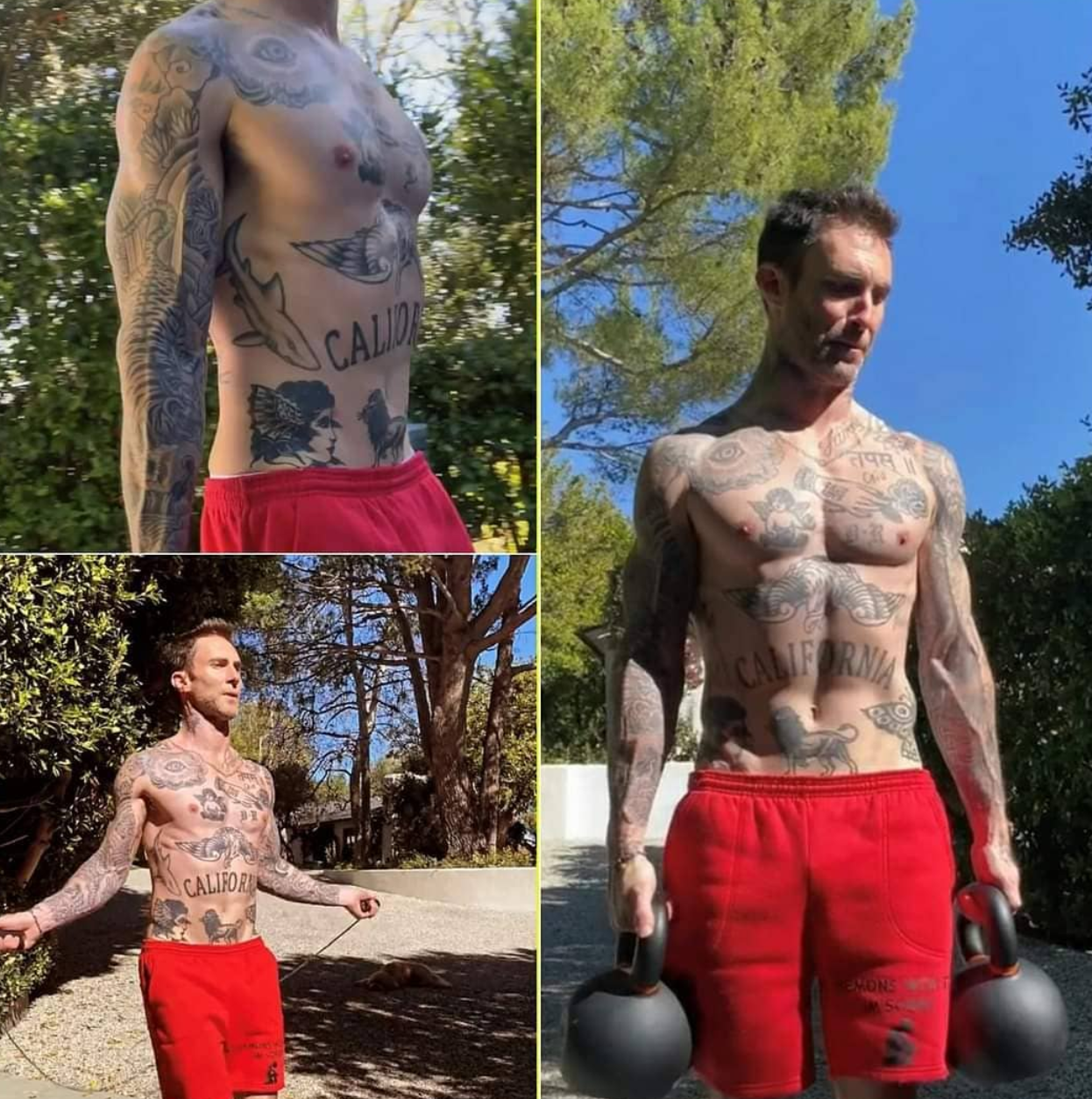 Adam Levine y su sexy entrenamiento sin camiseta