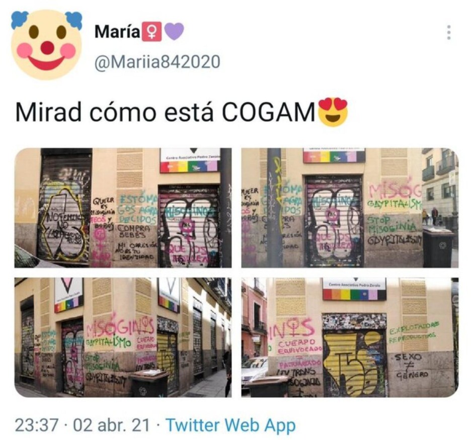 Ataque a la sede de COGAM con pintadas tránsfobas y homófobas